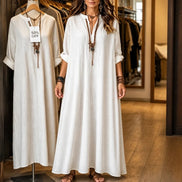 Striped V-Neck Maxi Dress with Pockets and Long Sleeves