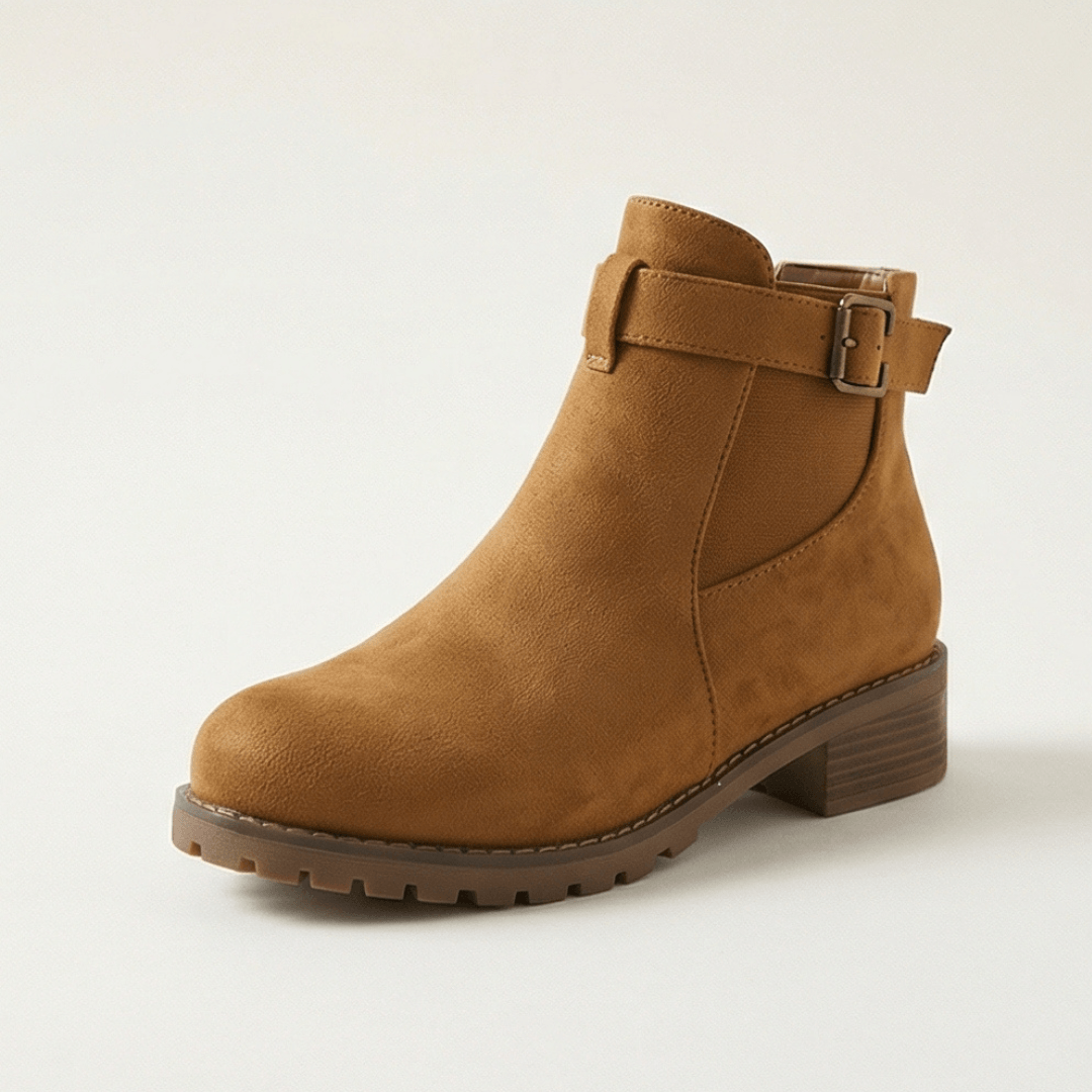 Women's Buckle-Strap Suede-Look Ankle Boots with Lug Sole