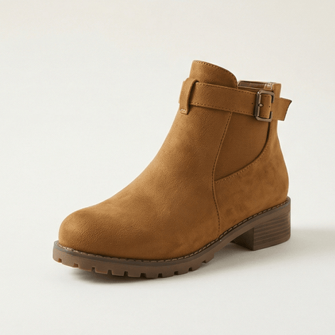 Women's Buckle-Strap Suede-Look Ankle Boots with Lug Sole