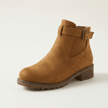 Women's Buckle-Strap Suede-Look Ankle Boots with Lug Sole