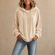 Women's Ruffle Cuff Velvet Relaxed Hoodie with High-Low Hem
