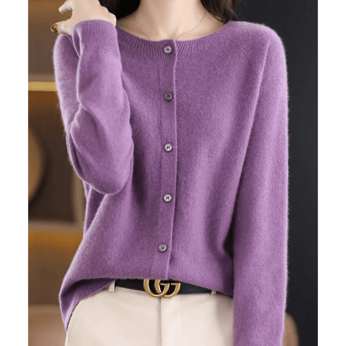 Danielle Round Neck Button-Front Knitted Cardigan for Women