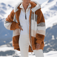 Women's Oversized Color-Block Faux Fur Winter Coat with Hood