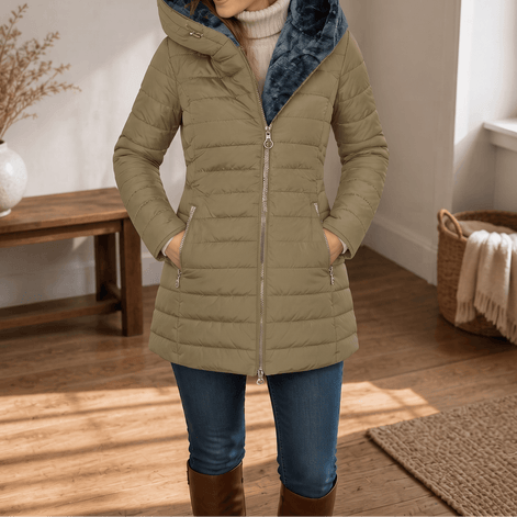 Women's Plush-Lined Hooded Longline Quilted Puffer Jacket