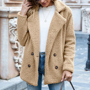 June Teddy Double-Breasted Winter Coats Women Cozy Fleece Jacket