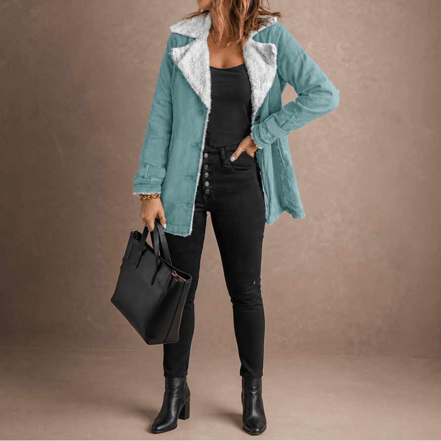 Sherpa-Lined Lapel Jacket with Suede-Finish Cotton Blend