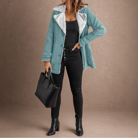 Sherpa-Lined Lapel Jacket with Suede-Finish Cotton Blend