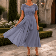 Women's Lace Bodice Chiffon Dress with Ruffled Hem