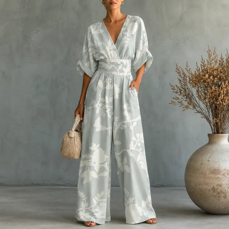 Floral Print Wide-Leg Jumpsuit with Tie Waist and Pockets