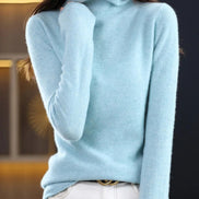 Women's Ribbed Turtleneck Knitted Jumper with Long Sleeves