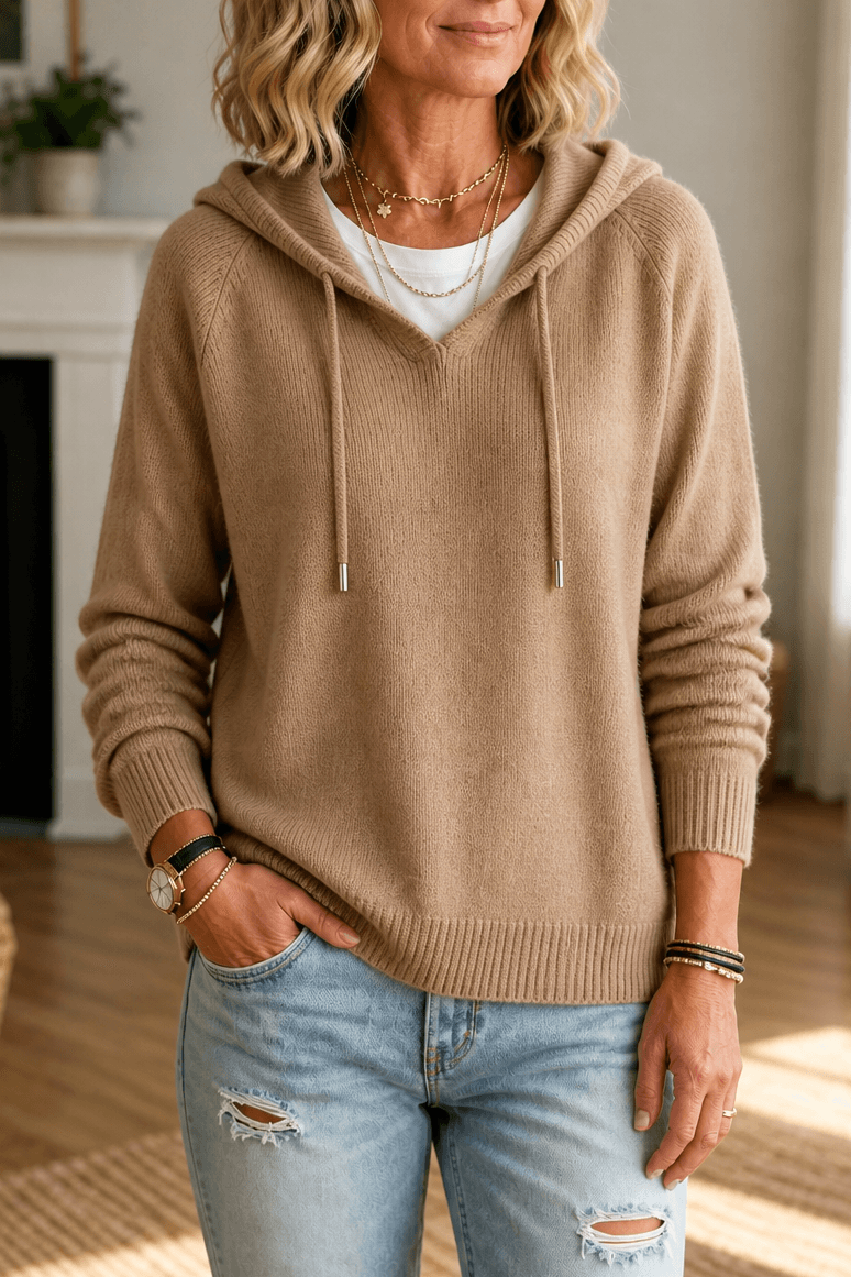 Women's Drawstring Hood Ribbed Knit Jumper