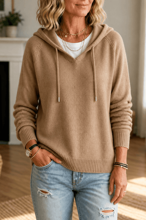 Women's Drawstring Hood Ribbed Knit Jumper