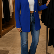 Linevalle Women's V-Neck Single-Button A-Line Tailored Blazer