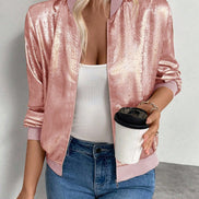 Nessa High-Neck Cropped Fluid Bomber Jacket for Women in Polyester