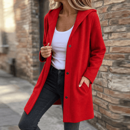 Women's Hooded Knitted Cardigan with Button Front and Pockets