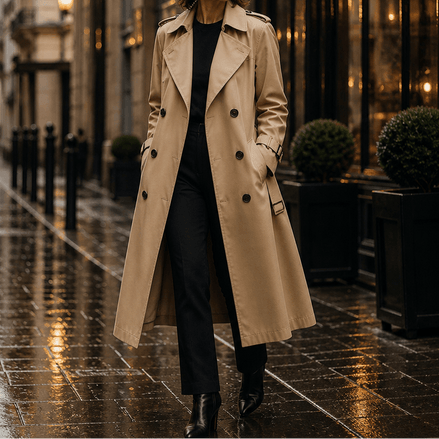 Mayfield Double-Breasted Long Belted Trench Coat with Tie Waist for Women