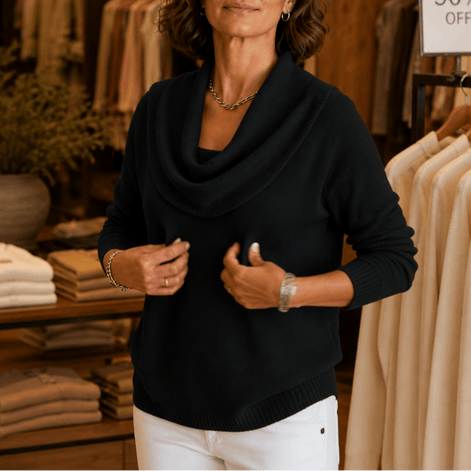 Women's Cowl Neck Drape Knitted Jumper with Soft Stretch