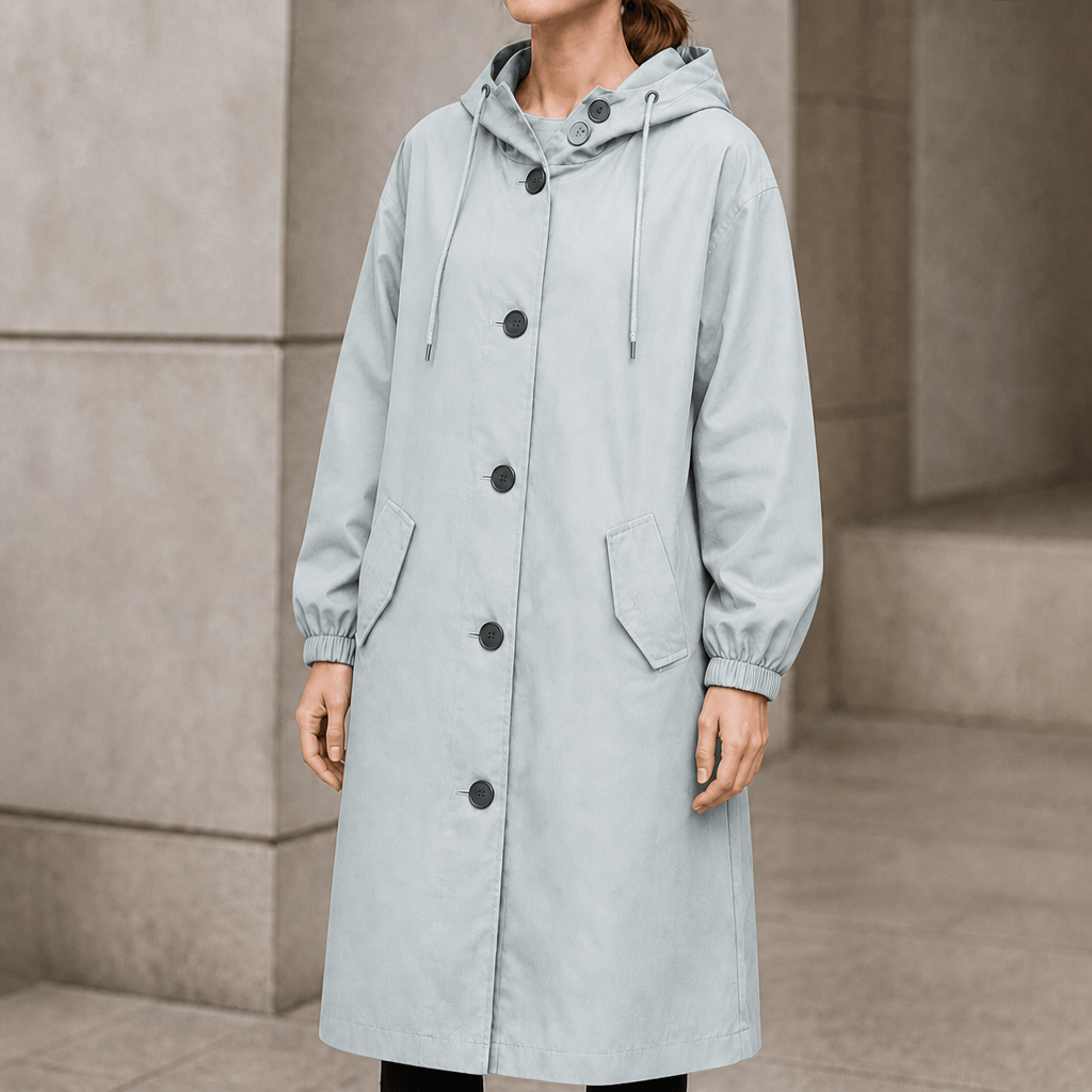 Women's Hooded Midi Coat with Drawstring Waist