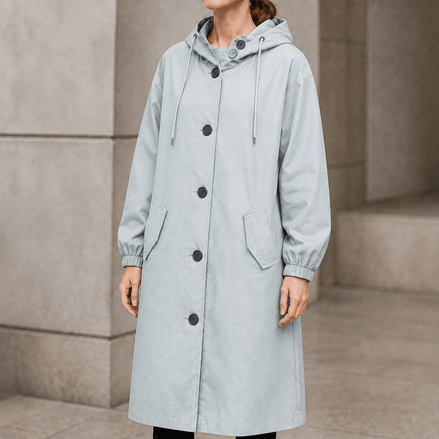 Women's Hooded Midi Coat with Drawstring Waist