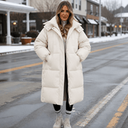 Women's Long Hooded Quilted Puffer Jacket with Side Pockets