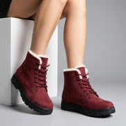 Women's Fur-Lined Suede Lace-Up Boots with Chunky Sole