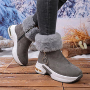 Women's Plush-Lined Wedge Winter Ankle Boots with Faux Fur Trim