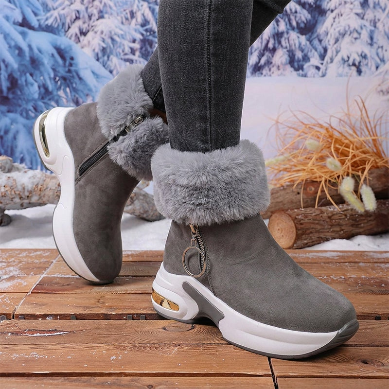 Women's Plush-Lined Wedge Winter Ankle Boots with Faux Fur Trim