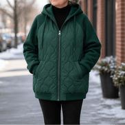 Women's Hooded Quilted Puffer Jacket with Spliced Panels