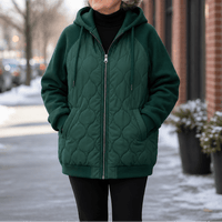 Women's Hooded Quilted Puffer Jacket with Spliced Panels