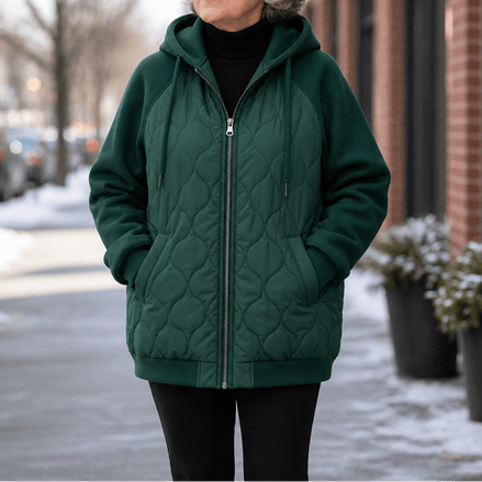 Women's Hooded Quilted Puffer Jacket with Spliced Panels