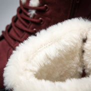 Women's Fur-Lined Suede Lace-Up Boots with Chunky Sole