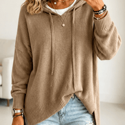 Women's Oversized Hooded Acrylic Knitted Jumper with Drawstring