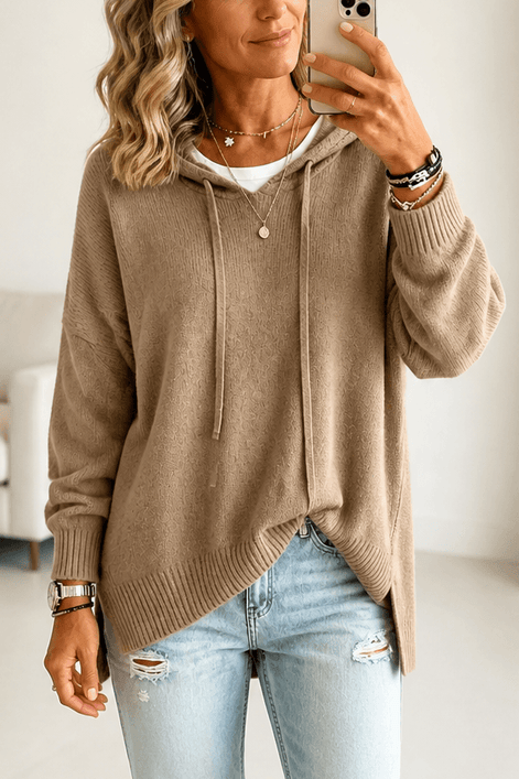 Women's Oversized Hooded Acrylic Knitted Jumper with Drawstring