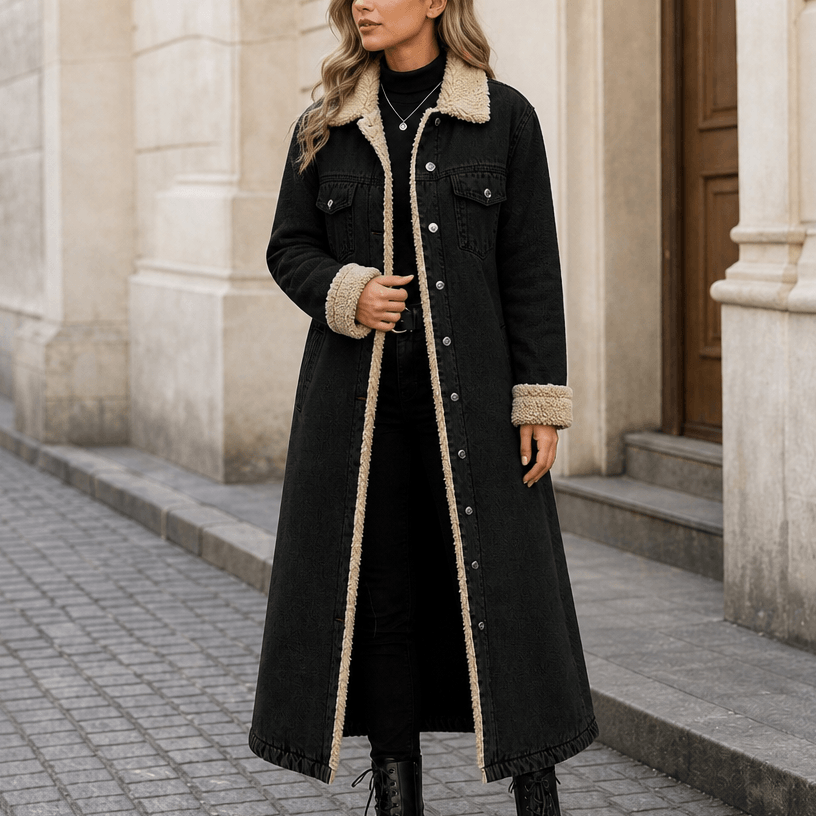 Denora Sherpa-Lined Full-Length Denim Winter Coat for Women