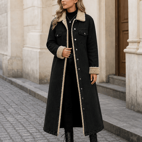 Denora Sherpa-Lined Full-Length Denim Winter Coat for Women