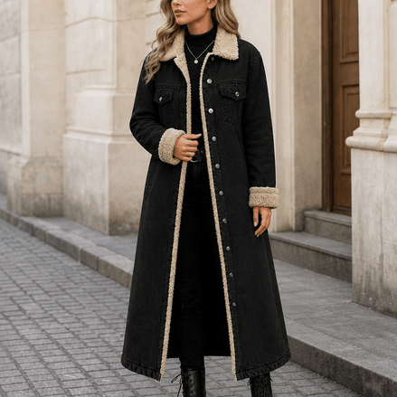 Denora Sherpa-Lined Full-Length Denim Winter Coat for Women