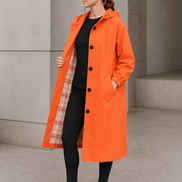 Women's Hooded Midi Coat with Drawstring Waist
