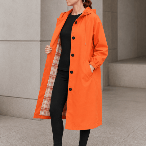 Women's Hooded Midi Coat with Drawstring Waist