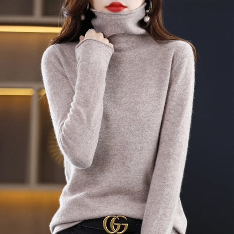 Women's Ribbed Turtleneck Knitted Jumper with Long Sleeves