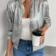 Nessa High-Neck Cropped Fluid Bomber Jacket for Women in Polyester