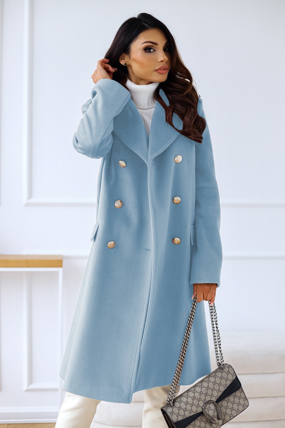Emily Double Breasted Longline Winter Coats Women A-Line Wool Blend