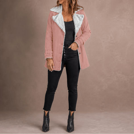 Sherpa-Lined Lapel Jacket with Suede-Finish Cotton Blend