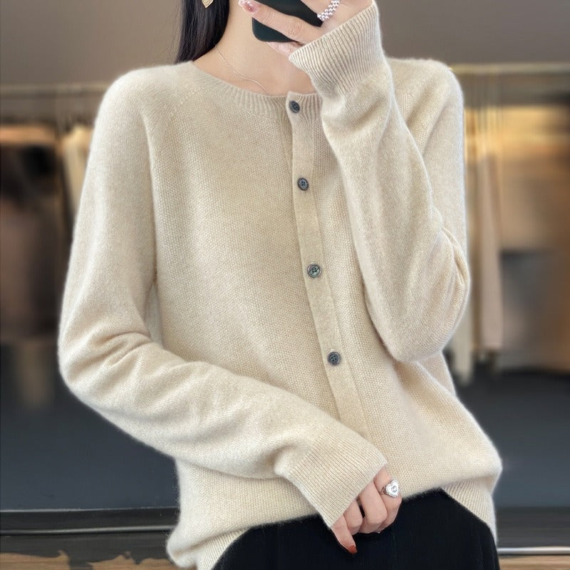 Danielle Round Neck Button-Front Knitted Cardigan for Women