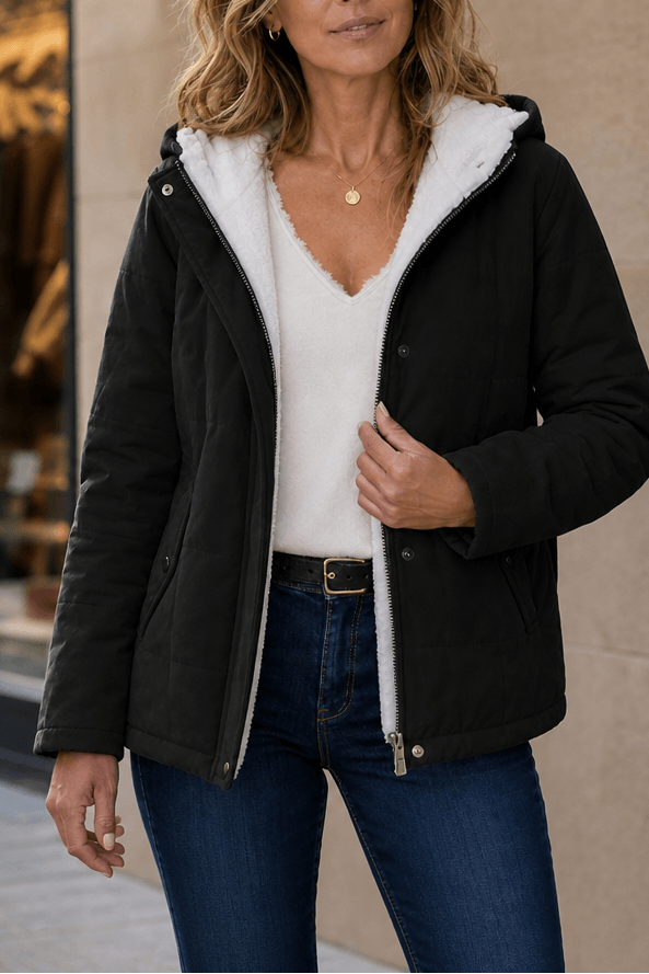 Women's Thickened Hooded Quilted Puffer Jacket with Sherpa Lining