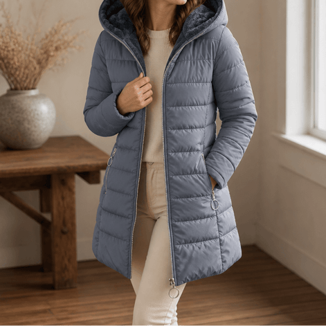 Women's Plush-Lined Hooded Longline Quilted Puffer Jacket