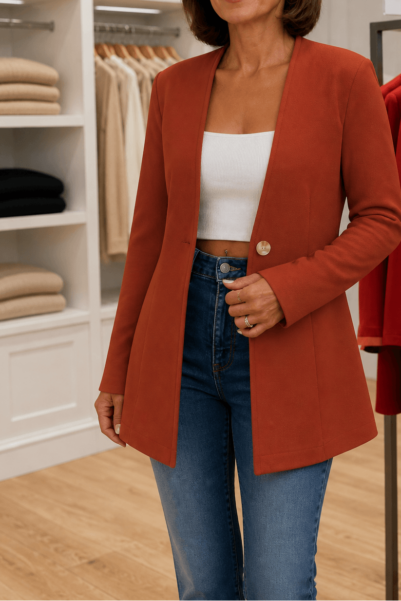 Linevalle Women's V-Neck Single-Button A-Line Tailored Blazer