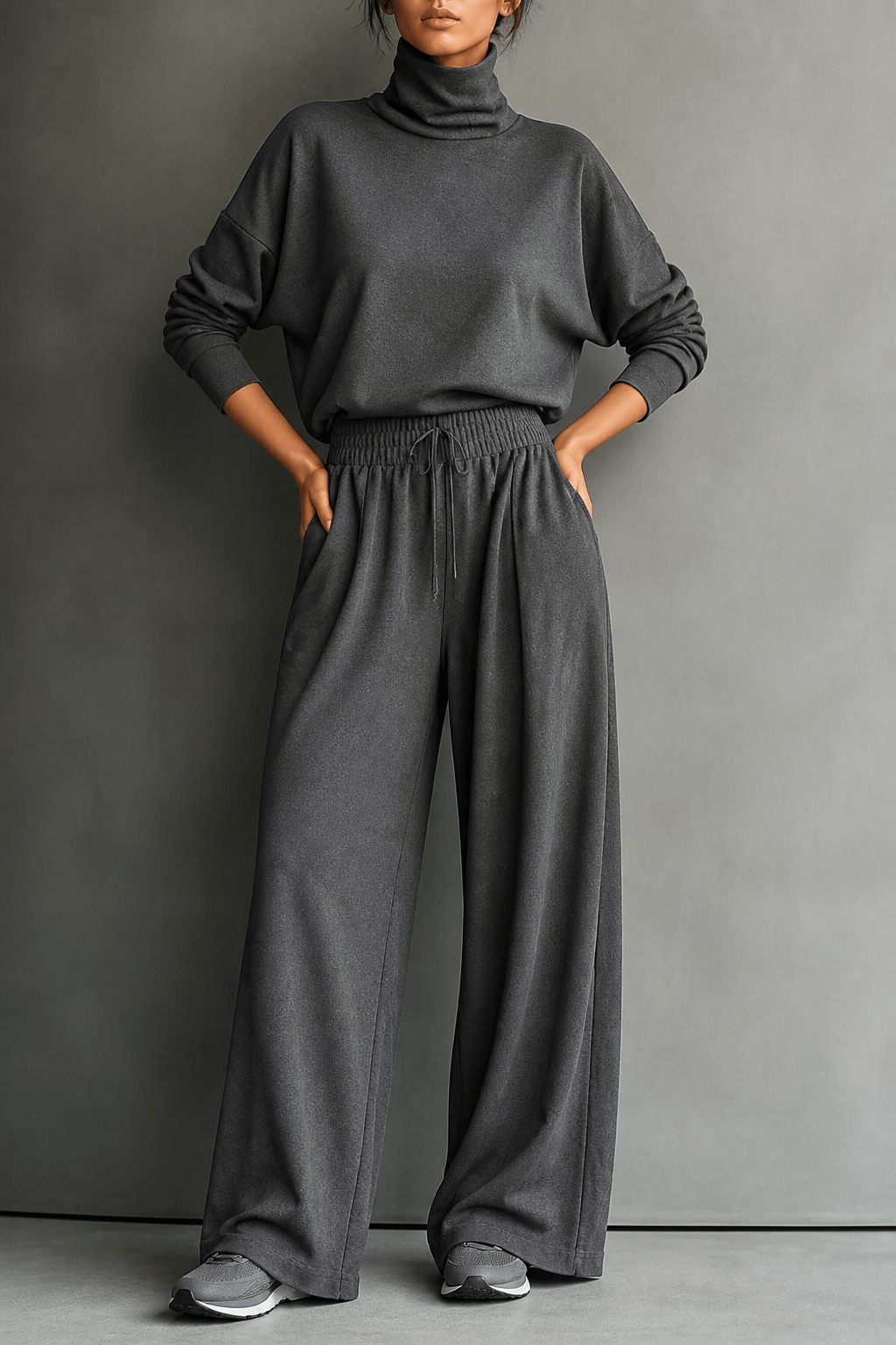 Women's Turtleneck Wide-Leg Trouser Co-Ord Set