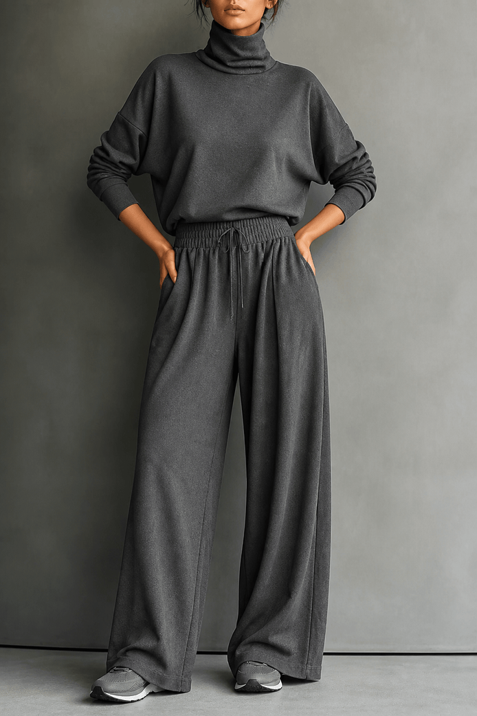 Women's Turtleneck Wide-Leg Trouser Co-Ord Set
