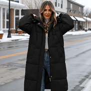 Women's Long Hooded Quilted Puffer Jacket with Side Pockets