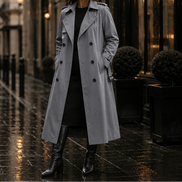 Mayfield Double-Breasted Long Belted Trench Coat with Tie Waist for Women
